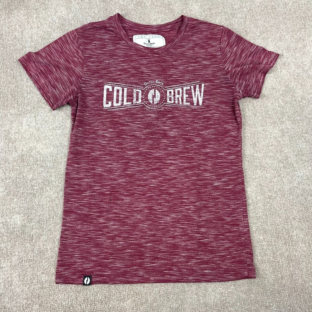 Dutch Bros Cold Brew Iced Coffee T-Shirt Unisex S Maroon Space Dye Short Sleeve